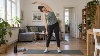 Erwachsene Frau macht eine einfache Übung auf einer Trainingsmatte [Bildinhalt mit KI erstellt]